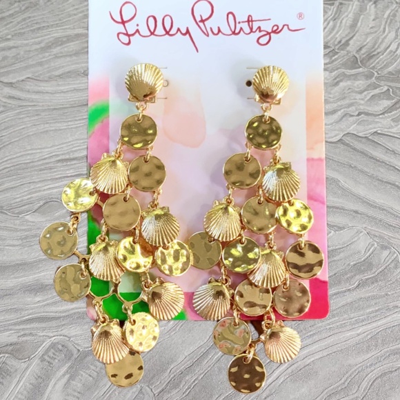 Lilly Pulitzer EARRINGS NWT BEAUTIFUL GOLD SHELL MARACA DANGLING⭐️PIERCED/POST - Picture 10 of 11
